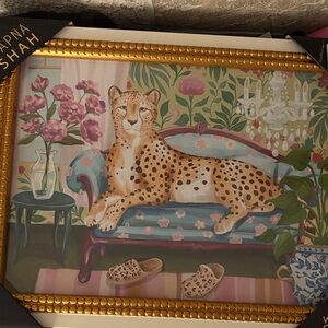 Sapna Shah Leopard on Floral Sofa Framed Wall Art - Gold Frame
